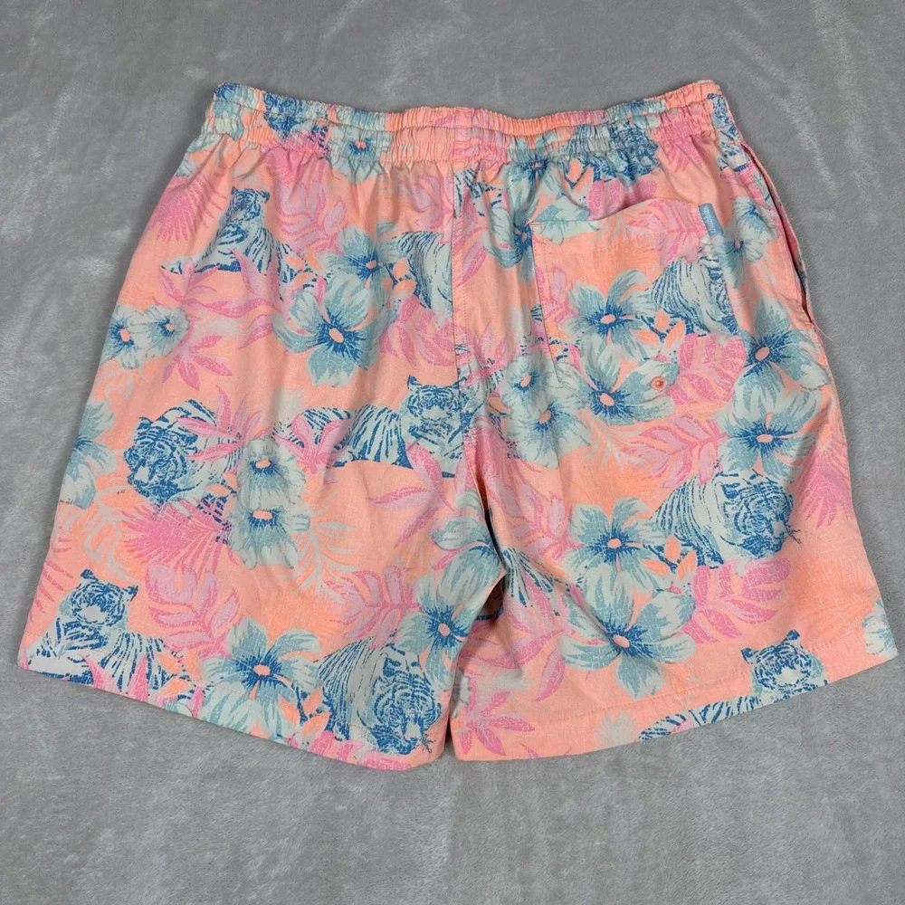 Chubbies Swim Trunks Floral Print Drawstring Waist Large Pink Colorful 30